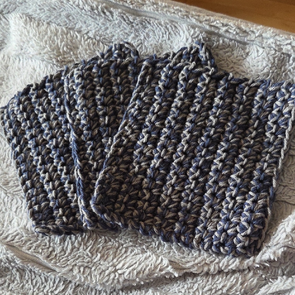 Handmade 3 Piece Set of Crocheted 100% Cotton Washcloths in Gray & Navy